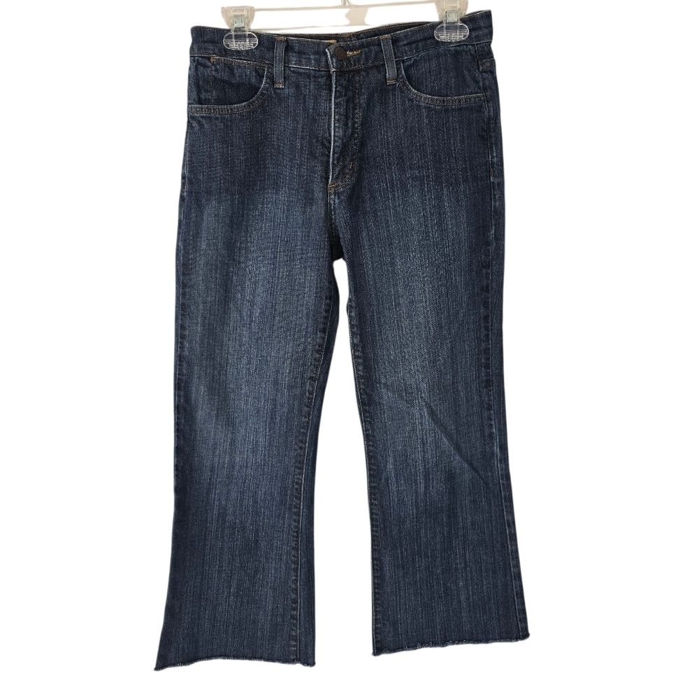 NYDJ Tummy Tuck cropped Jeans Size 8P High Rise Raw Hem Casual Dark Wash
